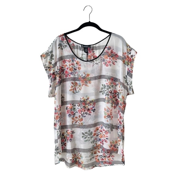 Signature Studio Top Women's Size XL White Floral Sheer Cap Sleeve Shell Career - Picture 1 of 5